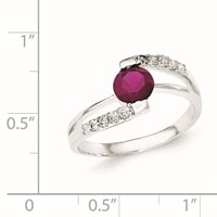 Sterling Silver Red CZ Ring with CZ Accents view 3