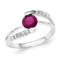 Sterling Silver Red CZ Ring with CZ Accents view 1