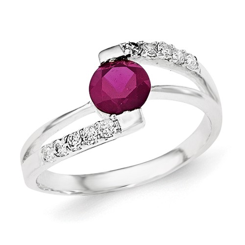 Sterling Silver Red CZ Ring with CZ Accents