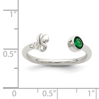 Sterling Silver Green Glass Bead 4-Leaf Clover Adjustable Ring view 4