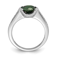 Sterling Silver Rhodium-plated Green & White Bezel CZ Ring view 2