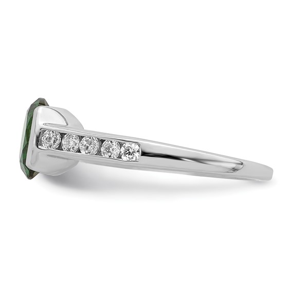 Sterling Silver Rhodium-plated Green & White Bezel CZ Ring