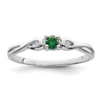 Sterling Silver Rhodium-plated Green & White CZ Ring view 1