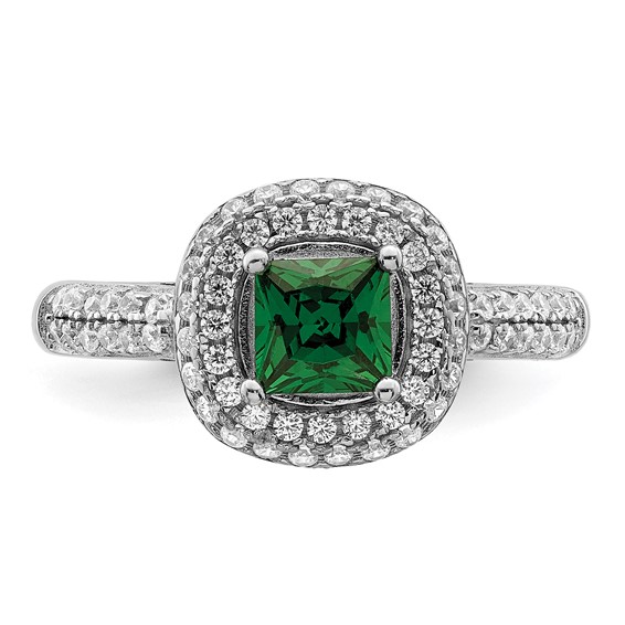 Pure Fire Sterling Silver Rhod-plated White & Green CZ Ring