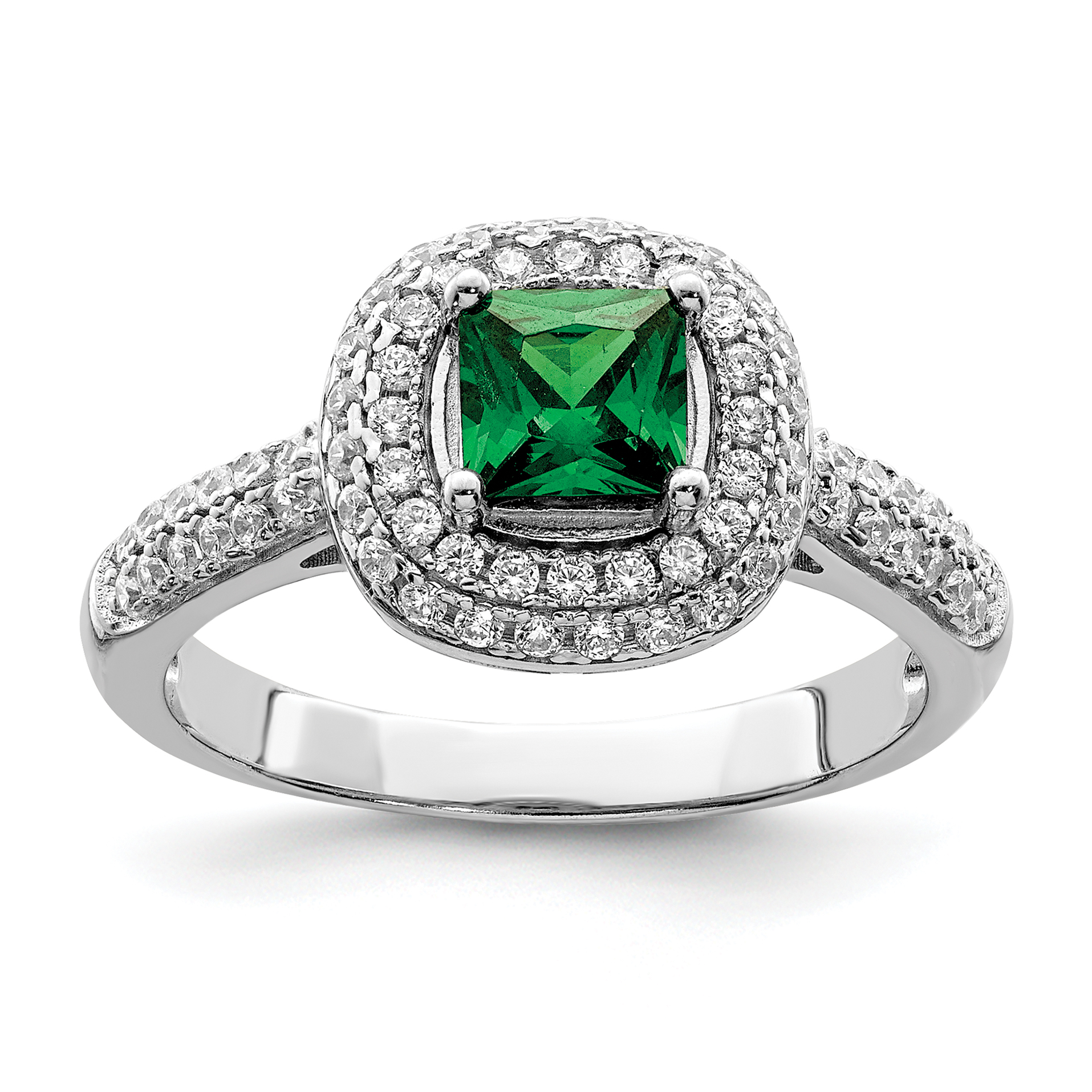 Pure Fire Sterling Silver Rhod-plated White & Green CZ Ring (QR6337-6)
