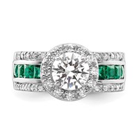 Sterling Silver Rhodium-plated CZ and Lab Created Emerald Ring view 5