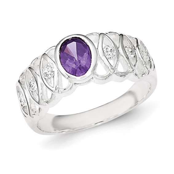 Sterling Silver Purple CZ Oval Ring