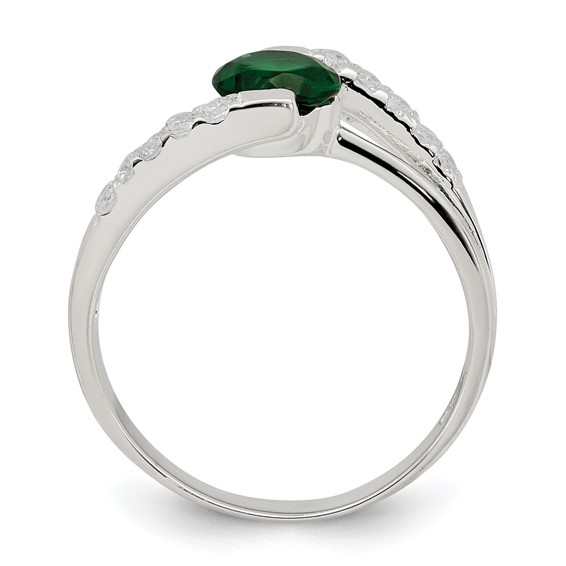 Sterling Silver Green CZ w/CZ Accents Ring
