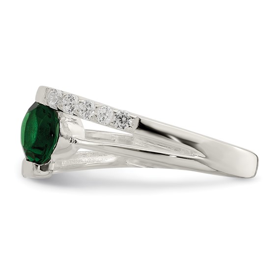 Sterling Silver Green CZ w/CZ Accents Ring