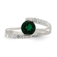 Sterling Silver Green CZ Ring with CZ Accents view 5