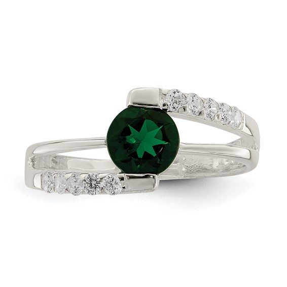 Sterling Silver Green CZ w/CZ Accents Ring