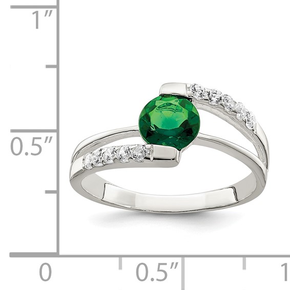 Sterling Silver Green CZ w/CZ Accents Ring