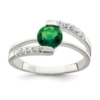 Sterling Silver Green CZ Ring with CZ Accents view 1
