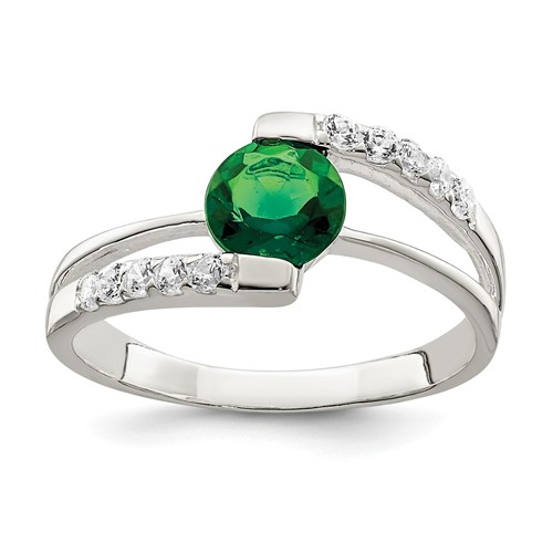 Sterling Silver Green CZ Ring with CZ Accents
