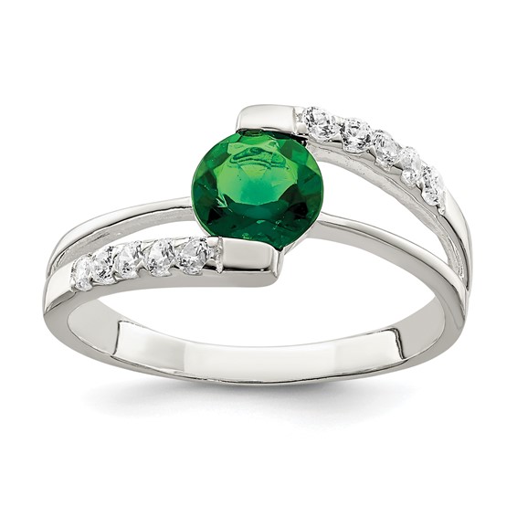 Sterling Silver Green CZ w/CZ Accents Ring