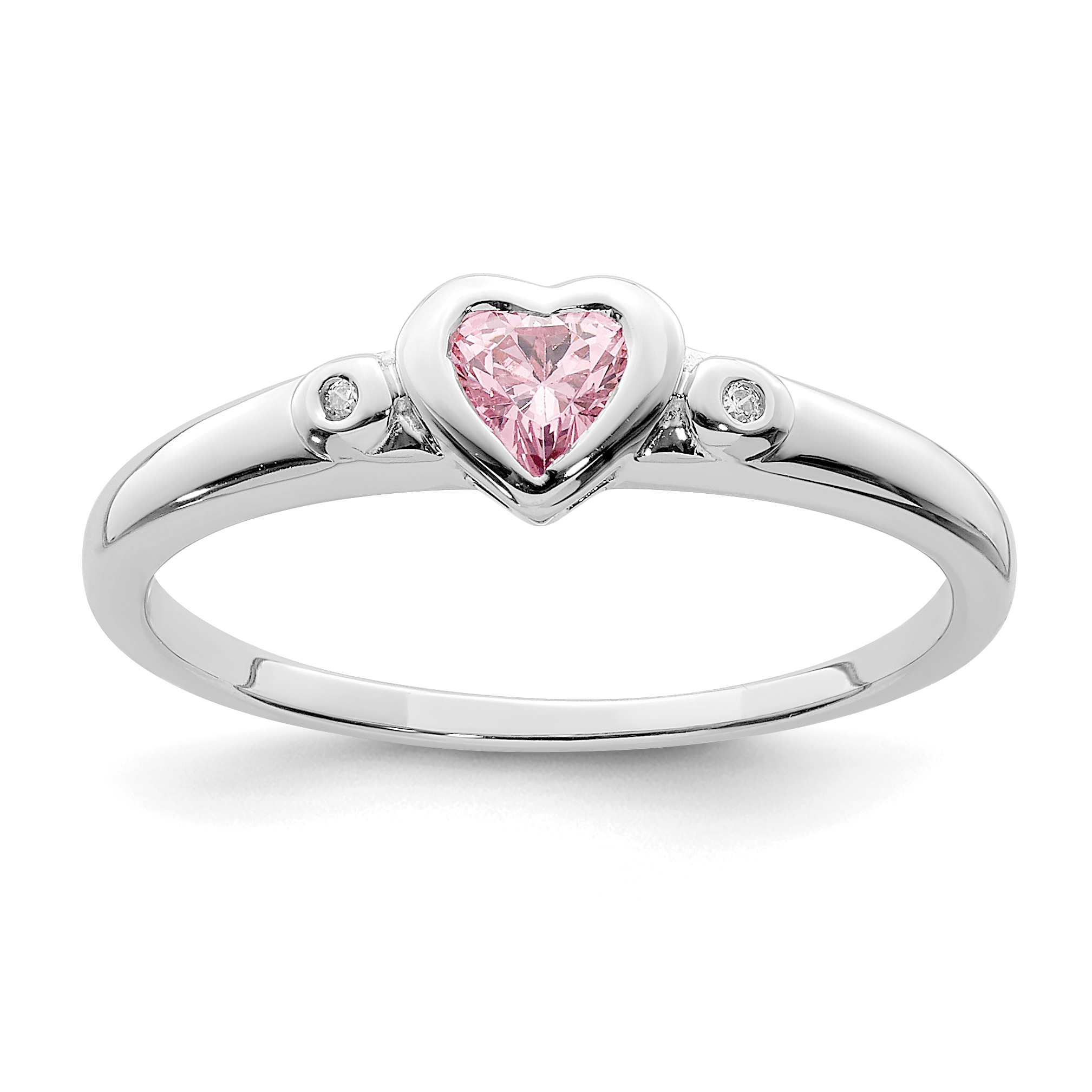 Sterling Silver Rhodium-plated White & Pink CZ Heart Ring (QR6342-6)
