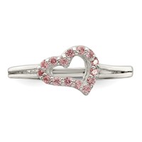 Sterling Silver Polished Pink CZ Heart Ring view 5