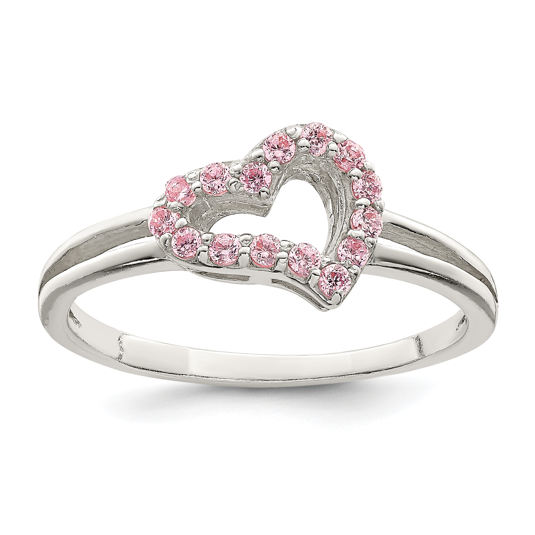 Sterling Silver Polished Pink CZ Heart Ring (QR6343-8)