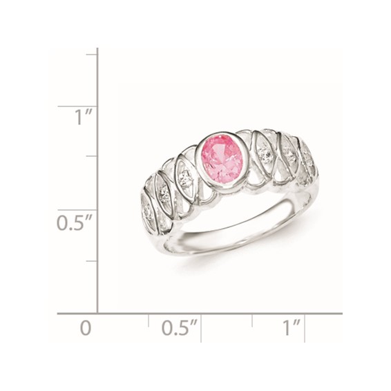 Sterling Silver Pink CZ Oval Ring