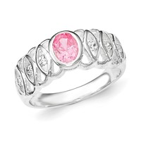 Sterling Silver Pink CZ Oval Ring view 1