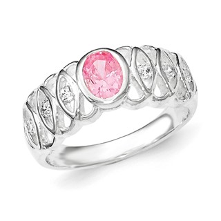 Sterling Silver Pink CZ Oval Ring