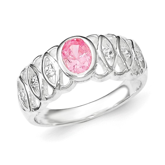 Sterling Silver Pink CZ Oval Ring