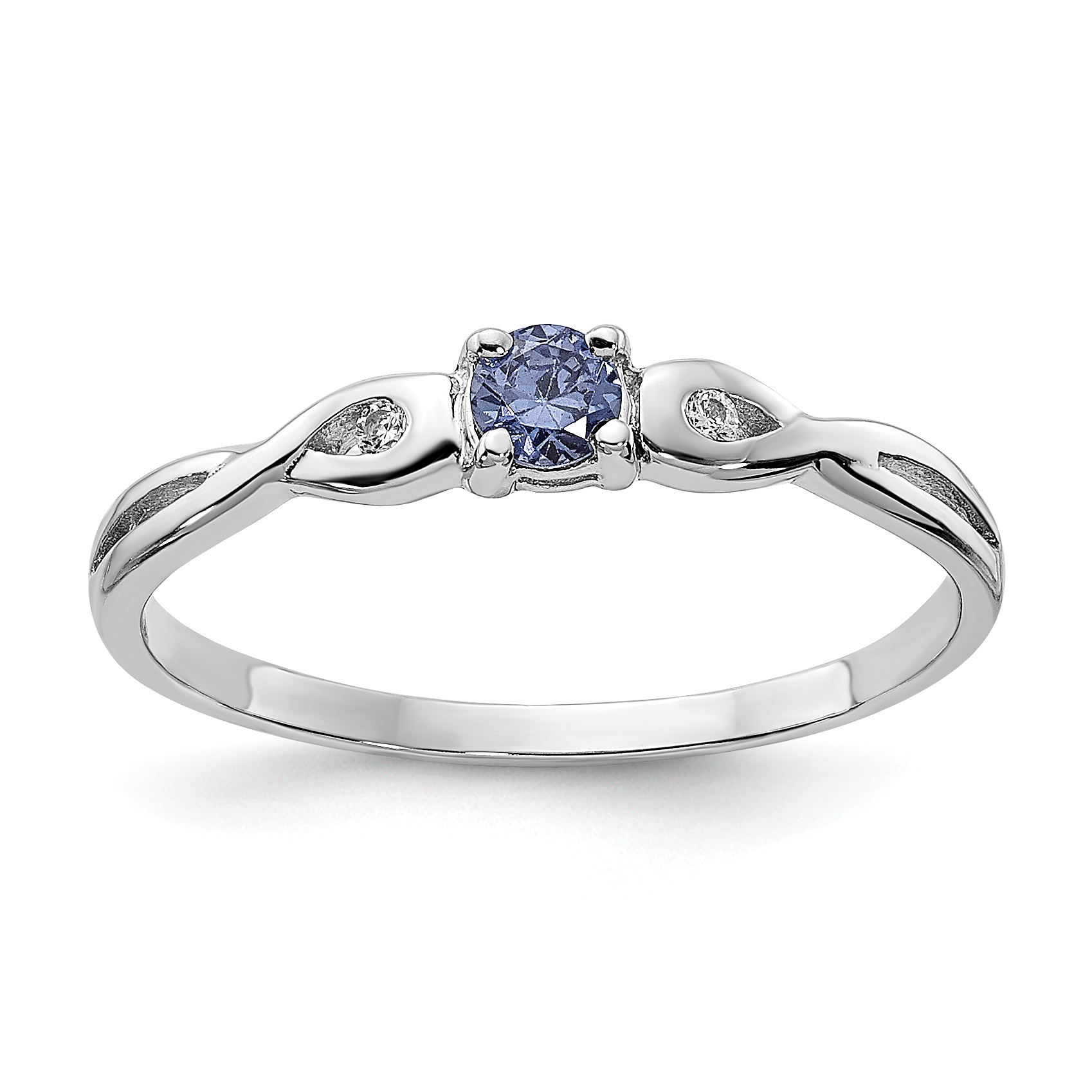 Sterling Silver Rhodium-plated Blue Color & White CZ Ring (QR6348-7)