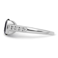 Sterling Silver Rhodium-plated Synthetic Blue Sapphire and CZ Bezel Ring view 3