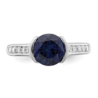 Sterling Silver Rhodium-plated Synthetic Blue Sapphire and CZ Bezel Ring view 5
