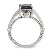 Sterling Silver Rhodium-plated Lab Created Blue Sapphire and CZ Ring view 2
