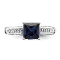 Sterling Silver Rhodium-plated Lab Created Blue Sapphire and CZ Ring view 5