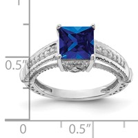 Sterling Silver Rhodium-plated Lab Created Blue Sapphire and CZ Ring view 4