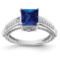 Sterling Silver Rhodium-plated Lab Created Blue Sapphire and CZ Ring view 1