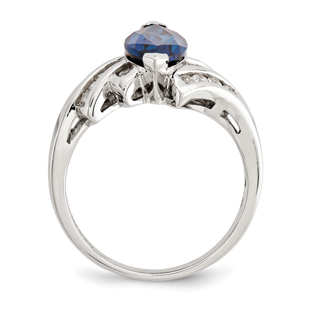 Sterling Silver Rhodium-plated Created Blue Sapphire and CZ Marquise Ring (QR6351-7)