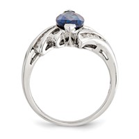 Sterling Silver Rhodium-plated Created Blue Sapphire and CZ Marquise Ring view 2