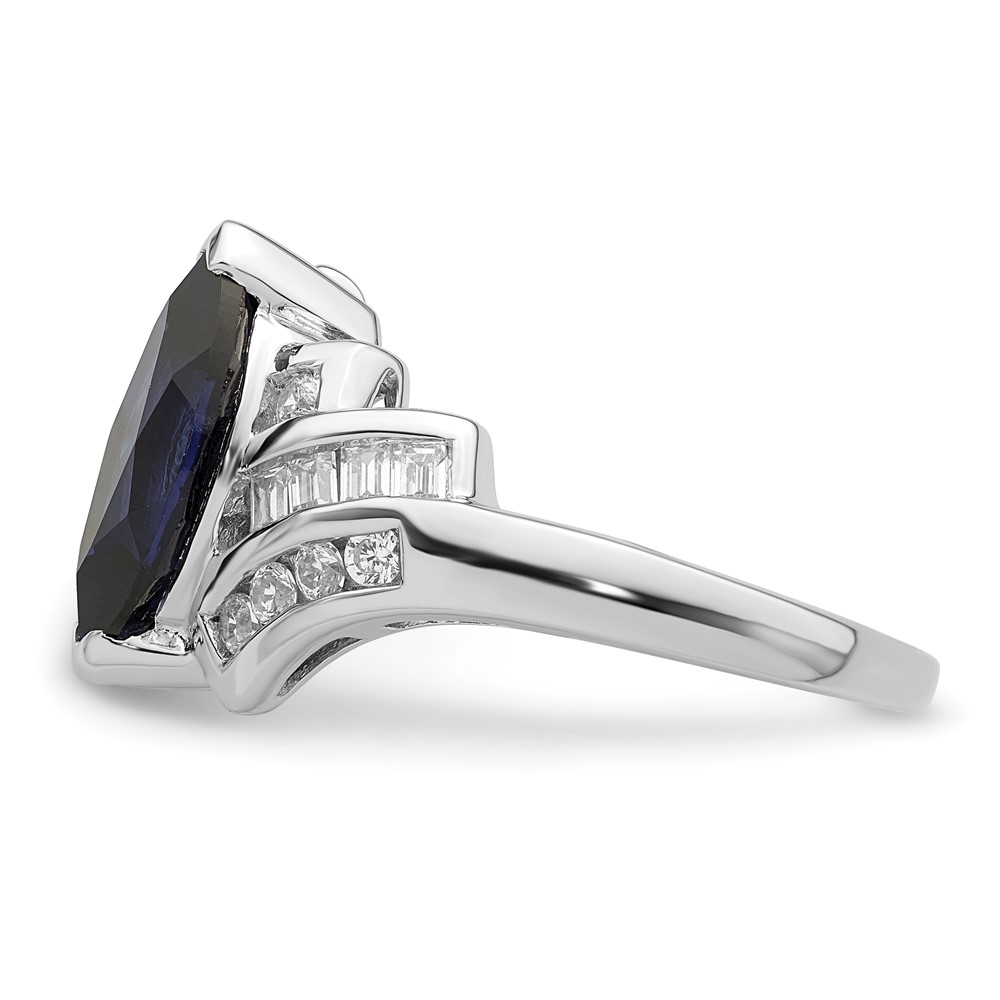 Sterling Silver Rhodium-plated Created Blue Sapphire and CZ Marquise Ring (QR6351-7)