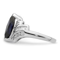 Sterling Silver Rhodium-plated Created Blue Sapphire and CZ Marquise Ring view 3