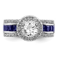 Sterling Silver Rhodium-plated CZ and Lab Created Sapphire Ring view 4