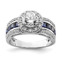 Sterling Silver Rhodium-plated CZ and Lab Created Sapphire Ring view 1