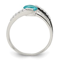 Sterling Silver Blue CZ Ring with CZ Accents view 2