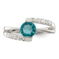 Sterling Silver Blue CZ Ring with CZ Accents view 5