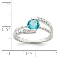 Sterling Silver Blue CZ Ring with CZ Accents view 4