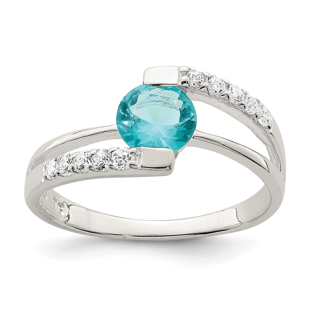 Sterling Silver Blue CZ Ring with CZ Accents