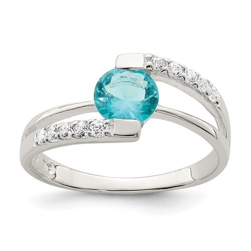 Sterling Silver Blue CZ Ring with CZ Accents