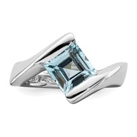 Sterling Silver Rhodium-plated Polished Blue CZ Ring view 5