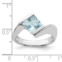 Sterling Silver Rhodium-plated Polished Blue CZ Ring view 4