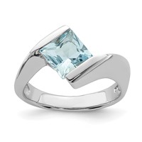 Sterling Silver Rhodium-plated Polished Blue CZ Ring view 1
