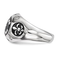 Sterling Silver Rhodium-plated Polished White Topaz Fleur De Lis Ring view 3