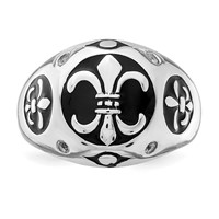 Sterling Silver Rhodium-plated Polished White Topaz Fleur De Lis Ring view 4