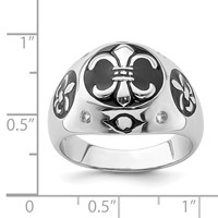 Sterling Silver Rhodium-plated Polished White Topaz Fleur De Lis Ring view 5